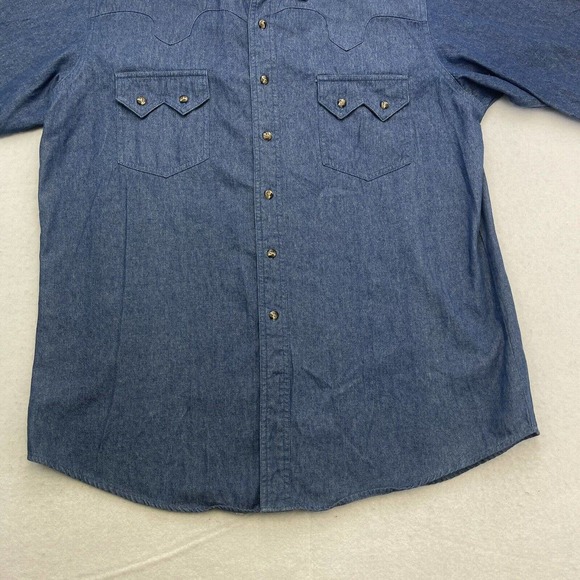Express Rider Shirt Mens Western Blue Denim Short Sleeve Vintage - Picture 4 of 13